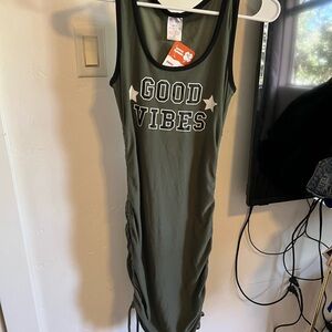 No Boundaries Olive Green "Good Vibes" Tank Dress